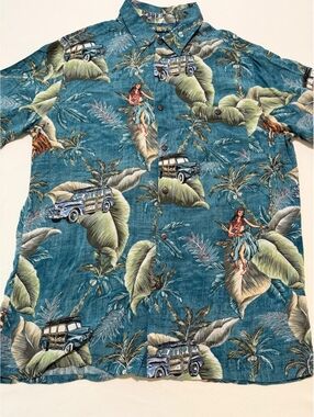 Campia Vintage Hawaiian Shirt Large Blue Tropical Print